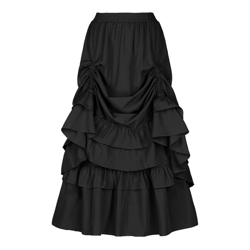 Women's Vintage Gothic Victorian Skirt Ruffle Layered Drawstring Skirt Black